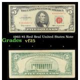 1963 $5 Red Seal United States Note Grades vf+