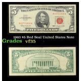 1963 $5 Red Seal United States Note Grades vf++