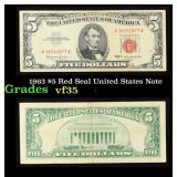 1963 $5 Red Seal United States Note Grades vf++