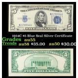 1934C $5 Blue Seal Silver Certificate Grades Choic