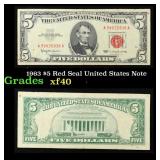 1963 $5 Red Seal United States Note Grades xf