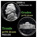 1988-s Proof Jefferson Nickel 5c pr70 dcam SEGS