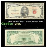 1963 $5 Red Seal United States Note Grades vf+