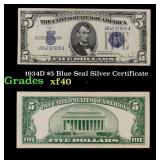 1934D $5 Blue Seal Silver Certificate Grades xf
