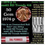 BU Shotgun Lincoln 1c roll, 1974-p 50 pcs Bank Wra