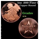 1oz .999 Fine Copper Bullion Round - Soldier Bulli