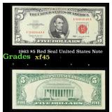 1963 $5 Red Seal United States Note Grades xf+