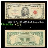 1963 $5 Red Seal United States Note Grades vf++