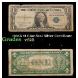 1935A $1 Blue Seal Silver Certificate Grades vf+