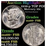 *Highlight* 1938-p Mercury Dime TOP POP! 10c ms68+