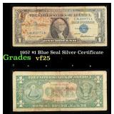 1957 $1 Blue Seal Silver Certificate Grades vf+