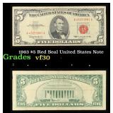 1963 $5 Red Seal United States Note Grades vf++