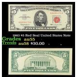 1963 $5 Red Seal United States Note Grades Choice