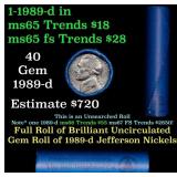 BU Shotgun Jefferson 5c roll, 1989-d 40 pcs Bank $