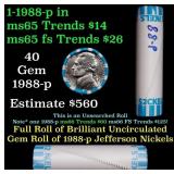 BU Shotgun Jefferson 5c roll, 1988-p 40 pcs Bank $