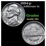 1984-p Jefferson Nickel 5c Grades GEM+ 5fs