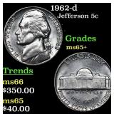 1962-d Jefferson Nickel 5c Grades GEM+ Unc