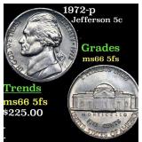 1972-p Jefferson Nickel 5c Grades GEM+ 5fs