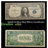 1935D $1 Blue Seal Silver Certificate Grades vf+