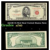 1953B $5 Red Seal United States Note Grades xf