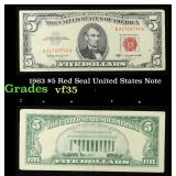 1963 $5 Red Seal United States Note Grades vf++