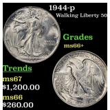1944-p Walking Liberty Half Dollar 50c Grades GEM+