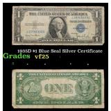 1935D $1 Blue Seal Silver Certificate Grades vf+