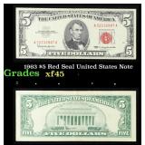 1963 $5 Red Seal United States Note Grades xf+
