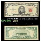 1963 $5 Red Seal United States Note Grades vf++