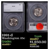 1991-d Washington Quarter 25c ms66+ SEGS