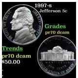 1997-s Proof Jefferson Nickel 5c pr70 dcam SEGS