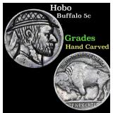 Hobo Buffalo Nickel 5c Grades Hand Carved