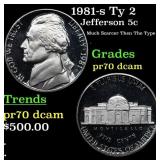1981-s Ty 2 Proof Jefferson Nickel 5c pr70 dcam SE