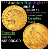 *Highlight* 1908-d Gold Indian Half Eagle $5 GEM U