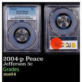 PCGS 2004-p Peace Jefferson Nickel 5c ms64 PCGS