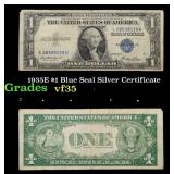 1935E $1 Blue Seal Silver Certificate Grades vf++