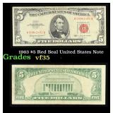 1963 $5 Red Seal United States Note Grades vf++