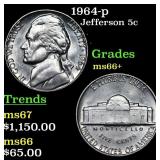 1964-p Jefferson Nickel 5c Grades GEM++ Unc