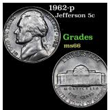 1962-p Jefferson Nickel 5c Grades GEM+ Unc
