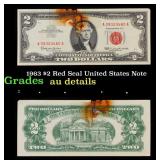 1963 $2 Red Seal United States Note Grades AU Deta