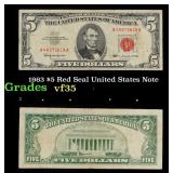 1963 $5 Red Seal United States Note Grades vf++