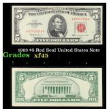 1963 $5 Red Seal United States Note Grades xf+
