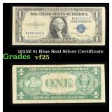 1935E $1 Blue Seal Silver Certificate Grades vf+