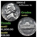 1964-d Jefferson Nickel 5c Grades GEM++ Unc
