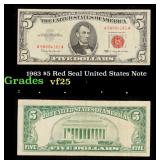 1963 $5 Red Seal United States Note Grades vf+
