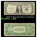1935F $1 Blue Seal Silver Certificate Grades vf+