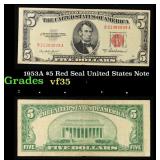 1953A $5 Red Seal United States Note Grades vf++