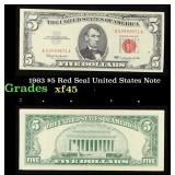1963 $5 Red Seal United States Note Grades xf+