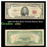 1963 $5 Red Seal United States Note Grades vf++