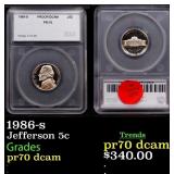 1986-s Proof Jefferson Nickel 5c pr70 dcam SEGS